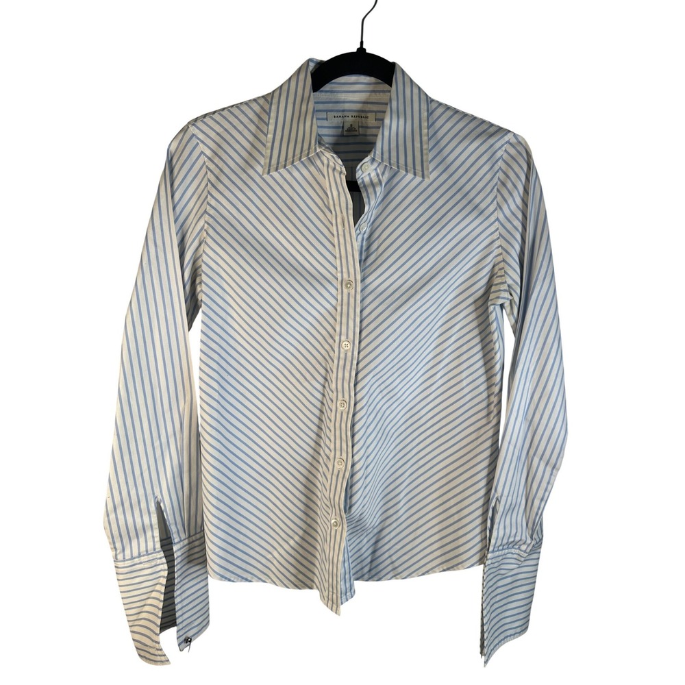 Banana Republic Button Down Women S Blue Excellent Striped Cotton Long Sleeve - Picture 2 of 11